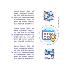 Local events concept icon with text. Outdoor music concerts and festivals. Festivals and concerts. PPT page vector template. Brochure, magazine, booklet design element with linear illustrations