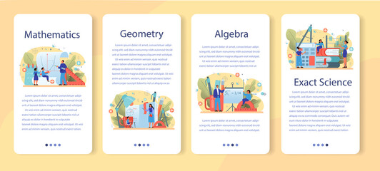 Math school subject web banner or landing page set. Learning