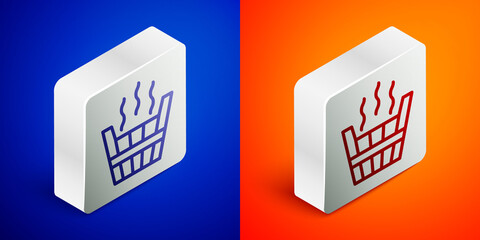 Isometric line Sauna bucket icon isolated on blue and orange background. Silver square button. Vector.
