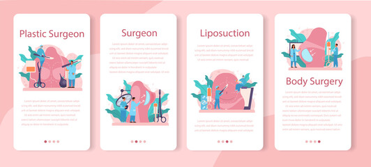 Fototapeta na wymiar Plastic surgeon mobile application banner set. Idea of body correction.