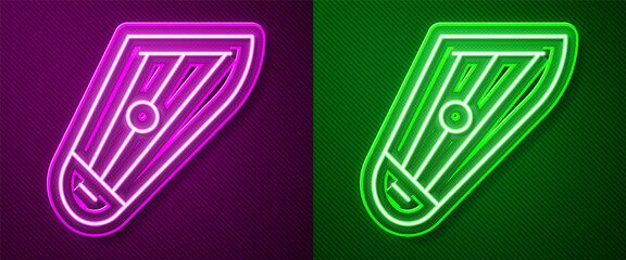 Glowing neon line Musical instrument kankles icon isolated on purple and green background. Vector.