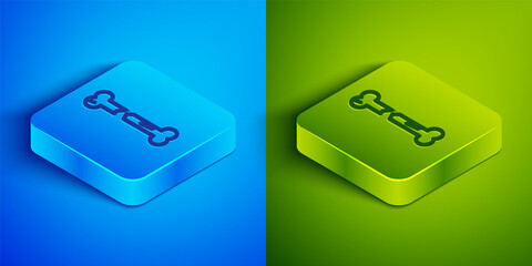 Isometric line Human broken bone icon isolated on blue and green background. Square button. Vector.