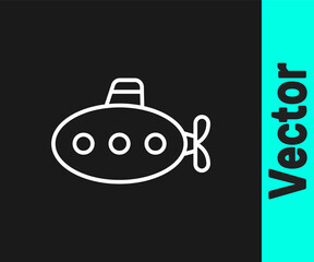 White line Submarine toy icon isolated on black background. Vector.