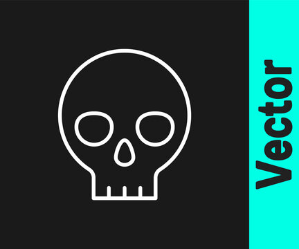 White line Human skull icon isolated on black background. Vector.
