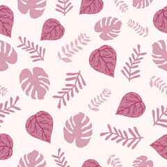 Vector Leaf Pink Repeat Seamless Pattern Background. Can Be Used For Fabric, Wallpaper, Stationery, Packaging.