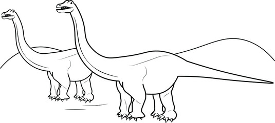 Two giant Brachiosaurus dinosaur walking very slowly fun education learning