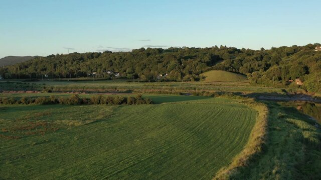 Aerial view of the Welsh town Caerleon in Wales, home of the Roman Amphitheatre