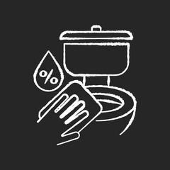 Toilet disinfection chalk white icon on black background. Home sanitation, bathroom decontamination, surface cleaning. Lavatory and antibacterial wipe isolated vector chalkboard illustration