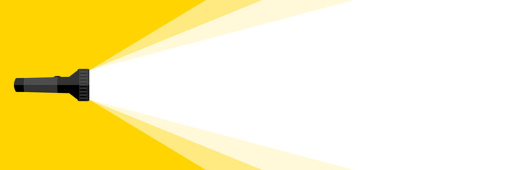 Banner flashlight. Vector flat flashlight on yellow background. Vector illustration - obrazy, fototapety, plakaty