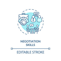 Fototapeta na wymiar Negotiations skills concept icon. Business partnership. Successful collaboration. Businessmen communication idea thin line illustration. Vector isolated outline RGB color drawing. Editable stroke