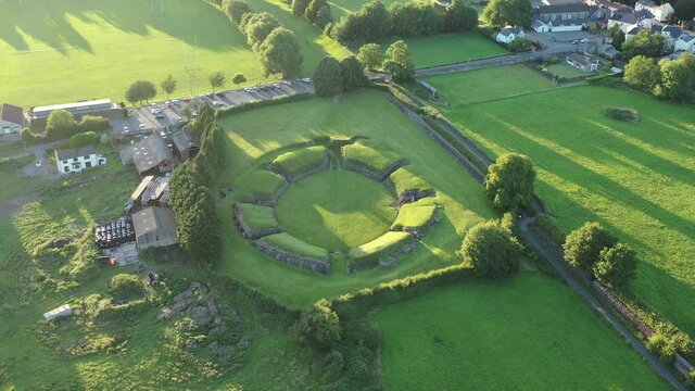 Aerial view of the Welsh town Caerleon in Wales, home of the Roman Amphitheatre