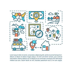 Domestic travel concept icon with text. Local travel destinations. Ecotourism and rural tourism. PPT page vector template. Brochure, magazine, booklet design element with linear illustrations