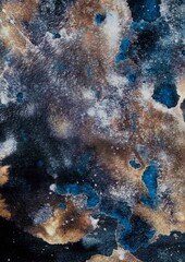 Watercolor hand painted textured background, grey, black and gold colors.