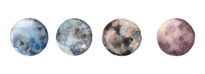 Hand painted watercolor moon phases. Full moon. Design for printing on textiles, packaging, cards, posters, etc.