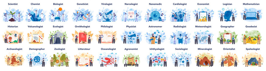 Fototapeta premium Zestaw koncepcji naukowca. Idea edukacji i innowacji. Biologia, chemia