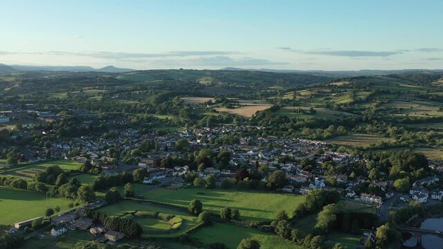 Aerial view of the Welsh town Caerleon in Wales, home of the Roman Amphitheatre