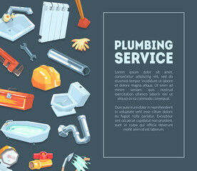 Plumbing Service Banner Template with Professional Equipment and Place for Text Vector Illustration