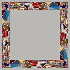 Mosaic square frame. Isolated on grey background. Template for a border, interior design. Background for advertisement
