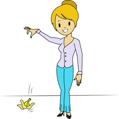 women lady girl throwing out a banana peel