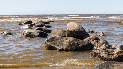 summer landscape with rocks by the sea, baltic sea coast