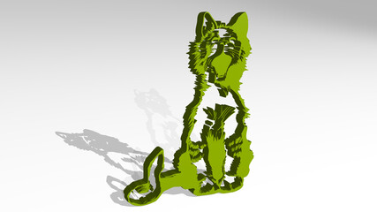 KITTY CAT made by 3D illustration of a shiny metallic sculpture with the shadow on light background. cute and animal