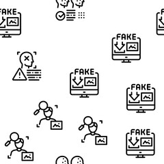 Deepfake Face Fake Seamless Pattern Vector Thin Line. Illustrations