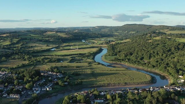 Aerial view of the Welsh town Caerleon in Wales, home of the Roman Amphitheatre