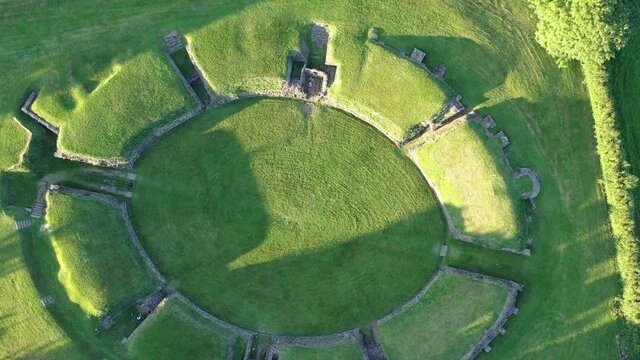 Aerial view of the Welsh town Caerleon in Wales, home of the Roman Amphitheatre