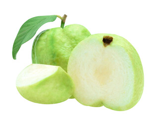 Fresh guava fruit with slice isolated on white background.