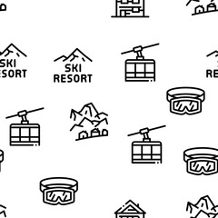 Ski Resort Vacation Seamless Pattern Vector Thin Line. Illustrations