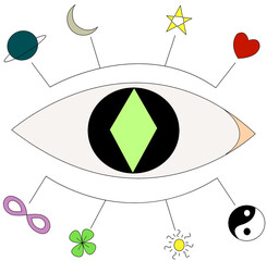 eye planet heart star moon Yin-Yang infinity
