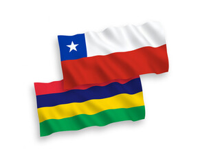 Fototapeta premium Flags of Mauritius and Chile on a white background