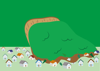 土砂災害 土石流が起きているイラスト Wall Mural Wallpaper Murals Hichako