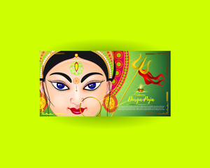 illustration of banner,  greeting , flyer for Indian Goddess Durga Face in Navratri abstract background with Hindi text means heartiest greeting for Durga worship-vector illustration 