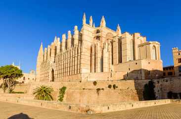 Sightseeing of Mallorca. La Seu, the gothic medieval cathedral of Palma de Mallorca, Mallorca island, Balearic Islands, Spain