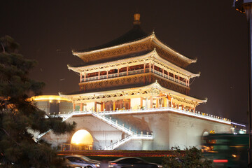 Fototapeta premium Illuminated Bell Tower of Xi'an at night, China