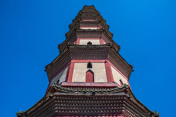 Fototapeta premium Part of the building of the Lotus Tower in Lianhuashan Park, Panyu, Guangzhou, China