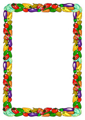 Vegetables, colorful food background, frame. Vector illustration, isolated on white.