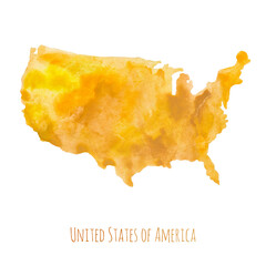 USA watercolor map in front of a white background. Map silhouette
