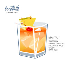 Cocktail mai tai drink pineapple cherry vector illustration