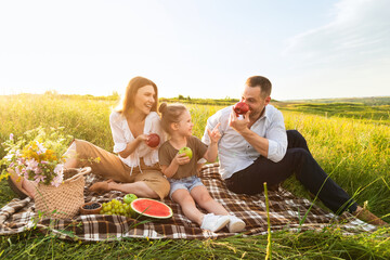 Happy family playing together on a picnic outdoors