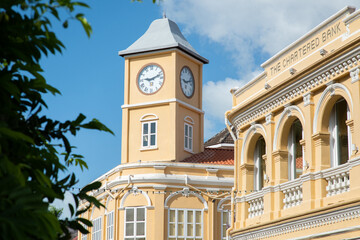 PHUKET, THAILAND-August 2018 : This is a old building Chino-Portuguese style that is a landmarks in Phuket, Here is one of the most famous destinations of Phuket.