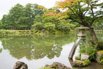 Kenrokuen Garden in Kanazawa, Ishikawa, Japan. Kenroku-en is one of the Three Great Gardens of Japan, a famous historic site.