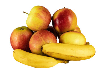Apples and bananas on an isolated white background