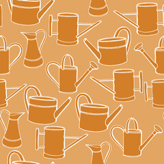 Obraz premium Beautiful color jug and watering can seamless. On a dark background red peppers. The idea for packaging, decoration, wallpaper, children's creativity.