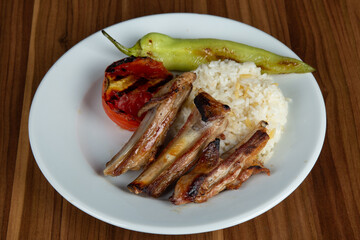 Fried Lamb Rib Menu, Rice, Pepper, Tomato, Turkish Cuisine