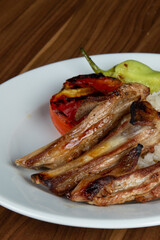 Fried Lamb Rib Menu, Rice, Pepper, Tomato, Turkish Cuisine