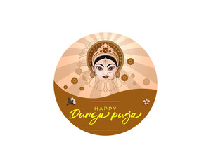 illustration of banner,  greeting , flyer for Indian Goddess Durga Face in Navratri abstract background with Hindi text means heartiest greeting for Durga worship-vector illustration 