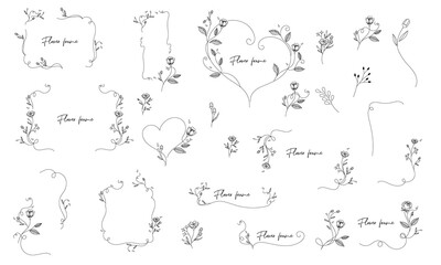 花の線画のベクターイラストフレーム枠素材セット