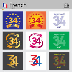 French set of number 34 templates